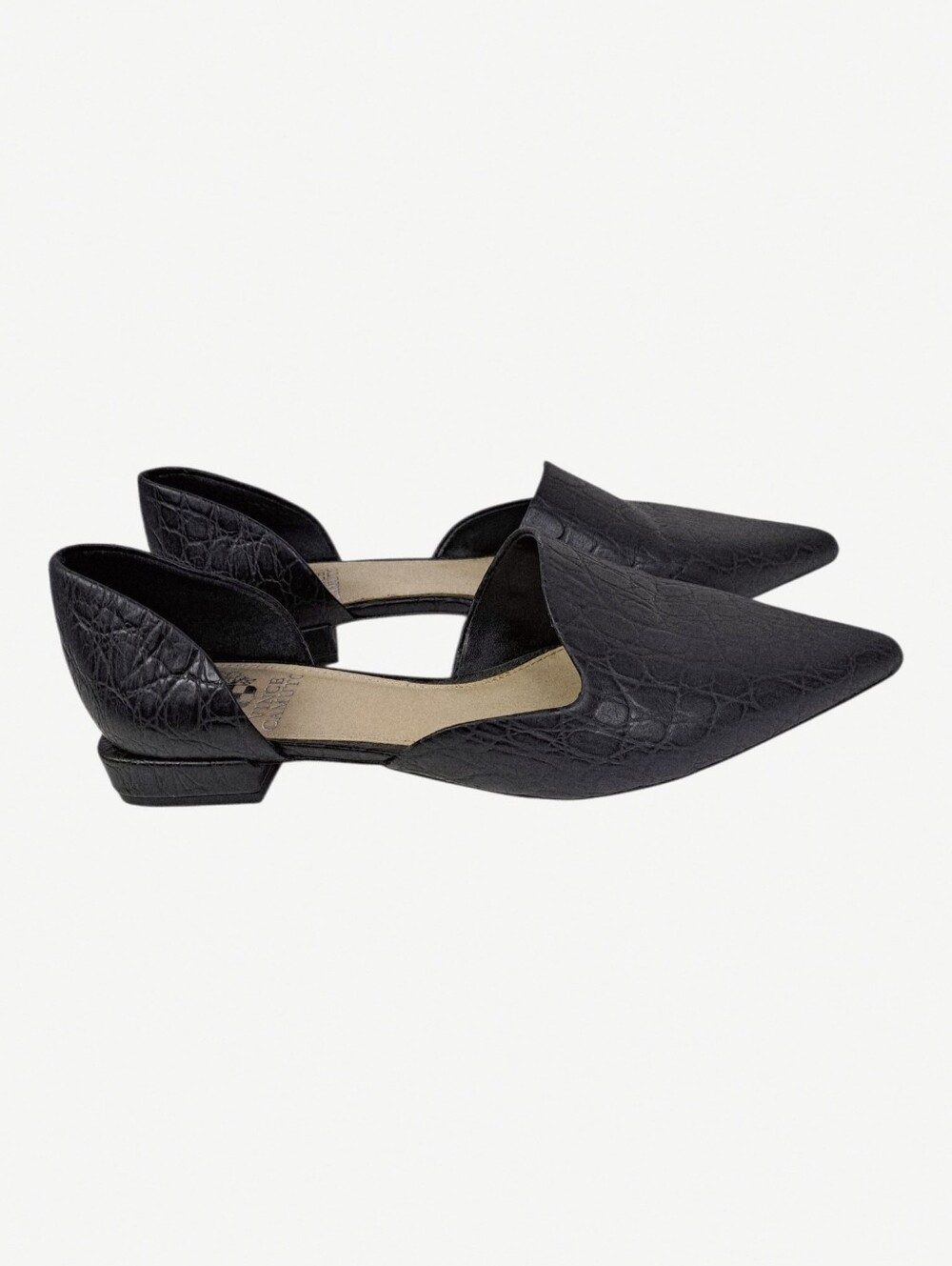 Vince Camuto Cruiz Black Croc Embossed D'Orsay Pointed Toe Flats Pumps